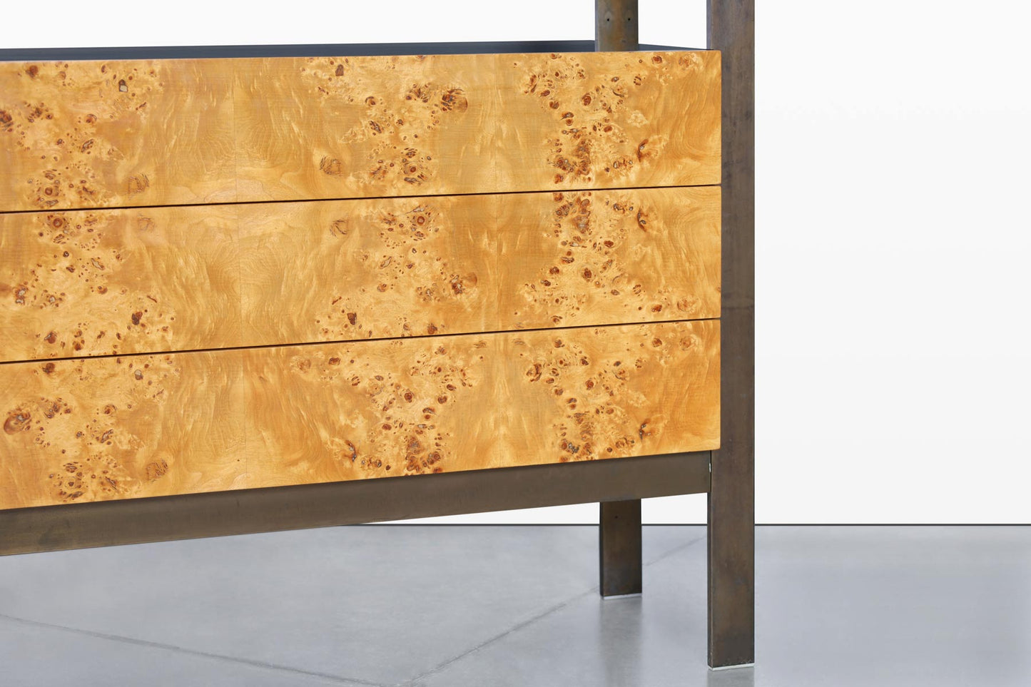 Vintage Burl Wood and Bronze Freestanding Wall Unit by John Stuart