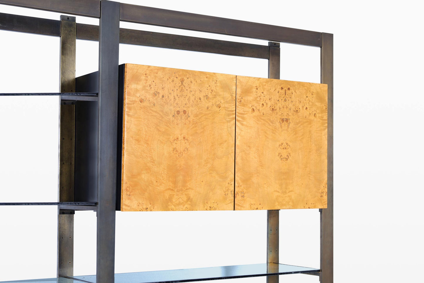 Vintage Burl Wood and Bronze Freestanding Wall Unit by John Stuart