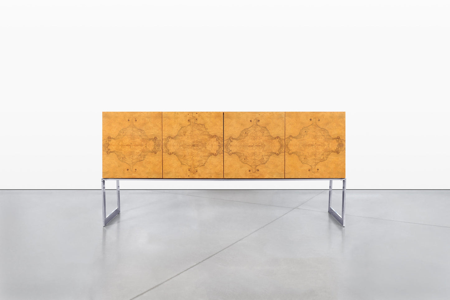 Vintage Burl Wood and Chrome Credenza by Milo Baughman for Thayer Coggin