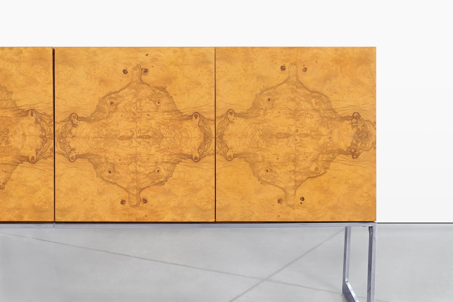 Vintage Burl Wood and Chrome Credenza by Milo Baughman for Thayer Coggin