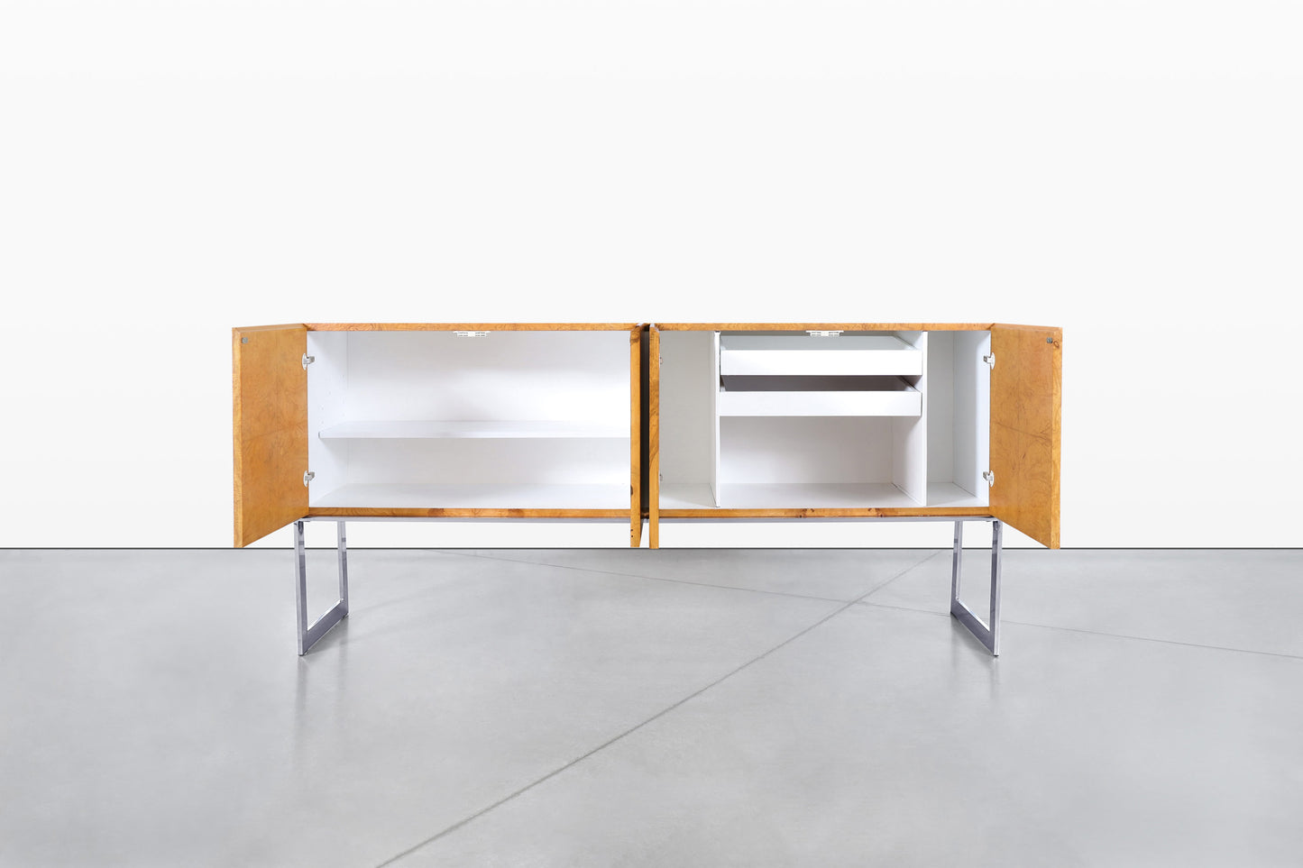 Vintage Burl Wood and Chrome Credenza by Milo Baughman for Thayer Coggin