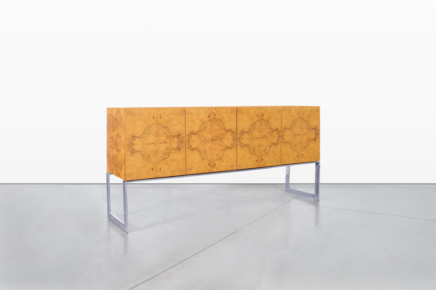 Vintage Burl Wood and Chrome Credenza by Milo Baughman for Thayer Coggin