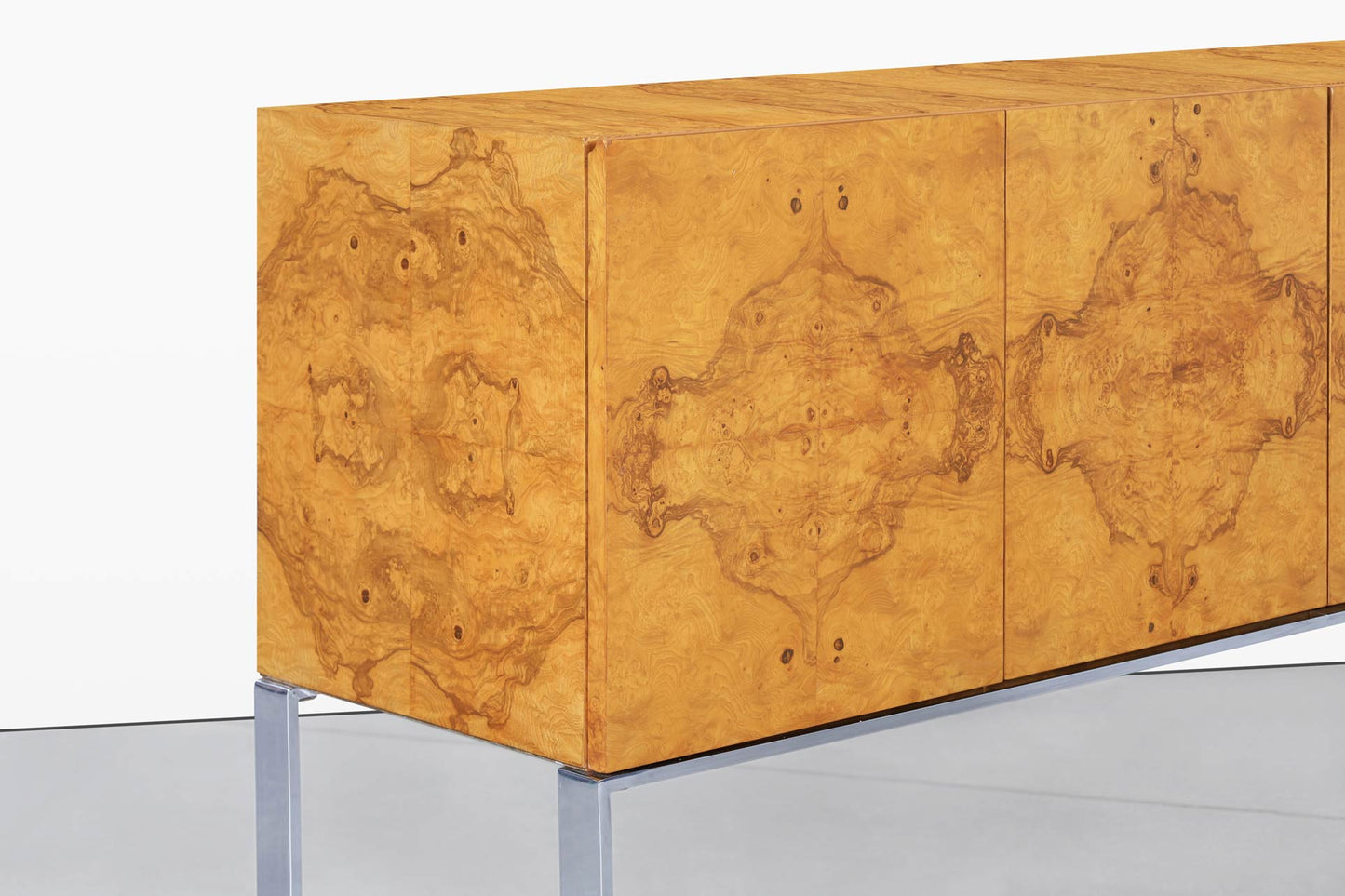 Vintage Burl Wood and Chrome Credenza by Milo Baughman for Thayer Coggin