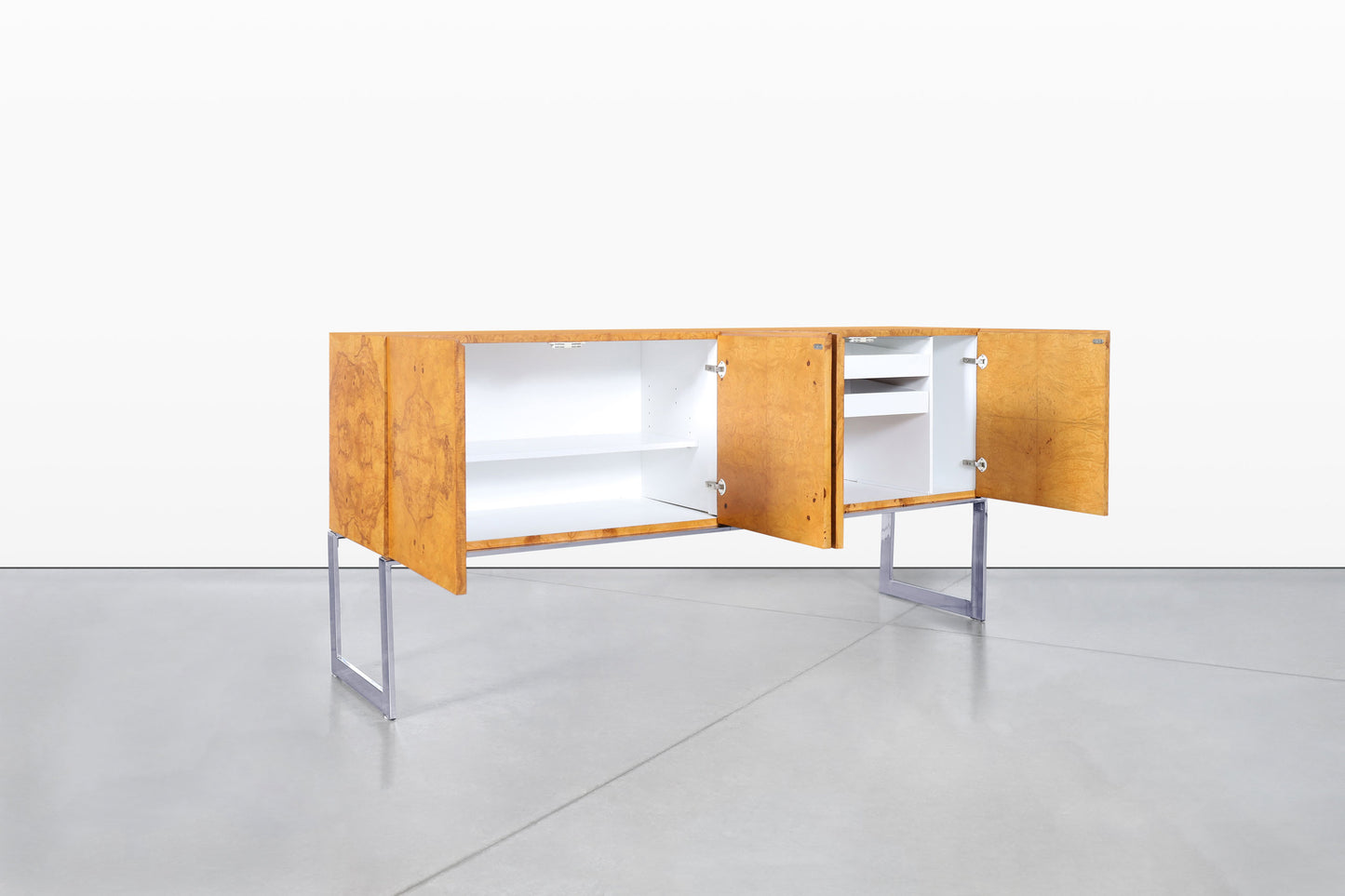 Vintage Burl Wood and Chrome Credenza by Milo Baughman for Thayer Coggin