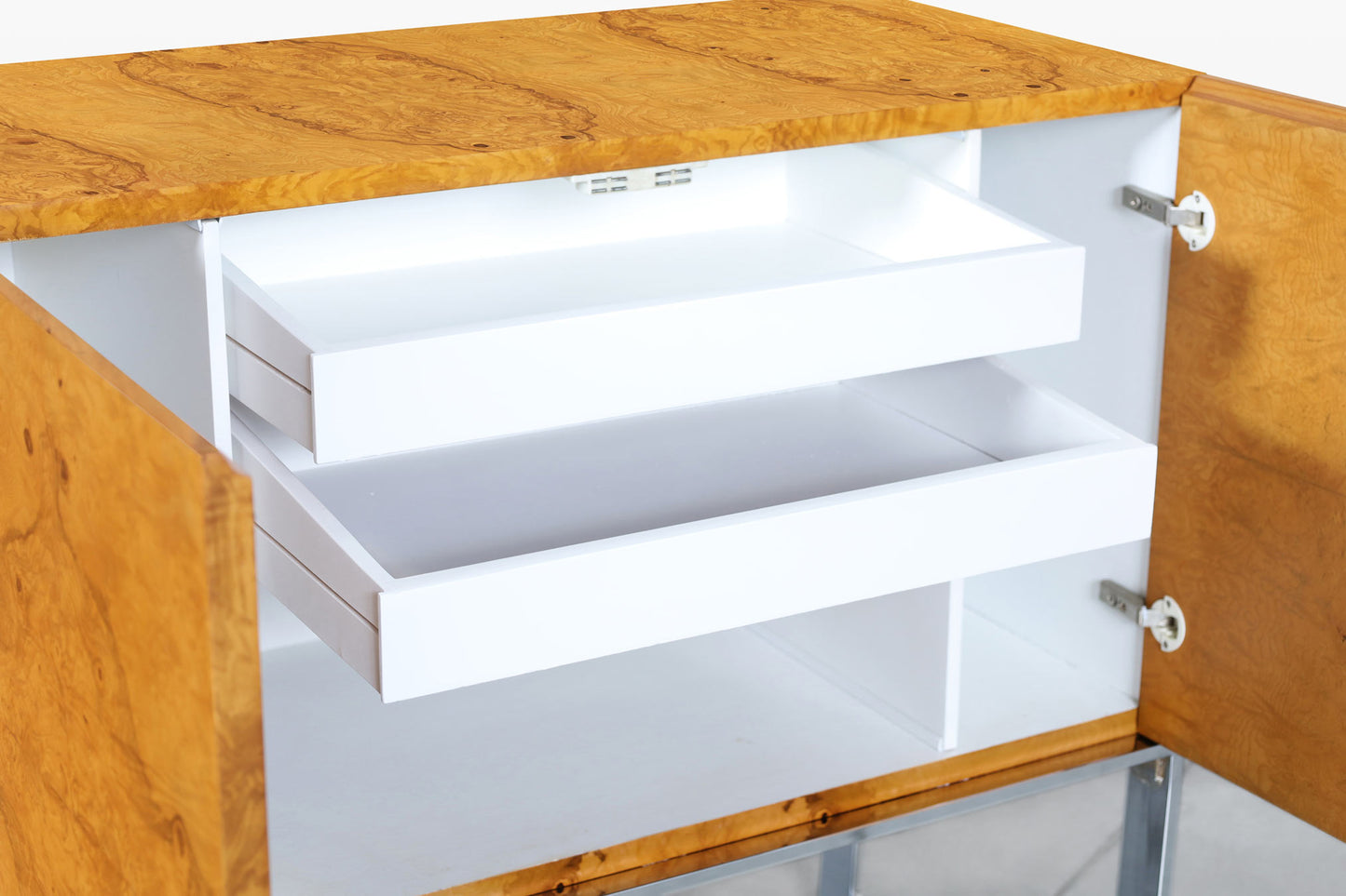 Vintage Burl Wood and Chrome Credenza by Milo Baughman for Thayer Coggin