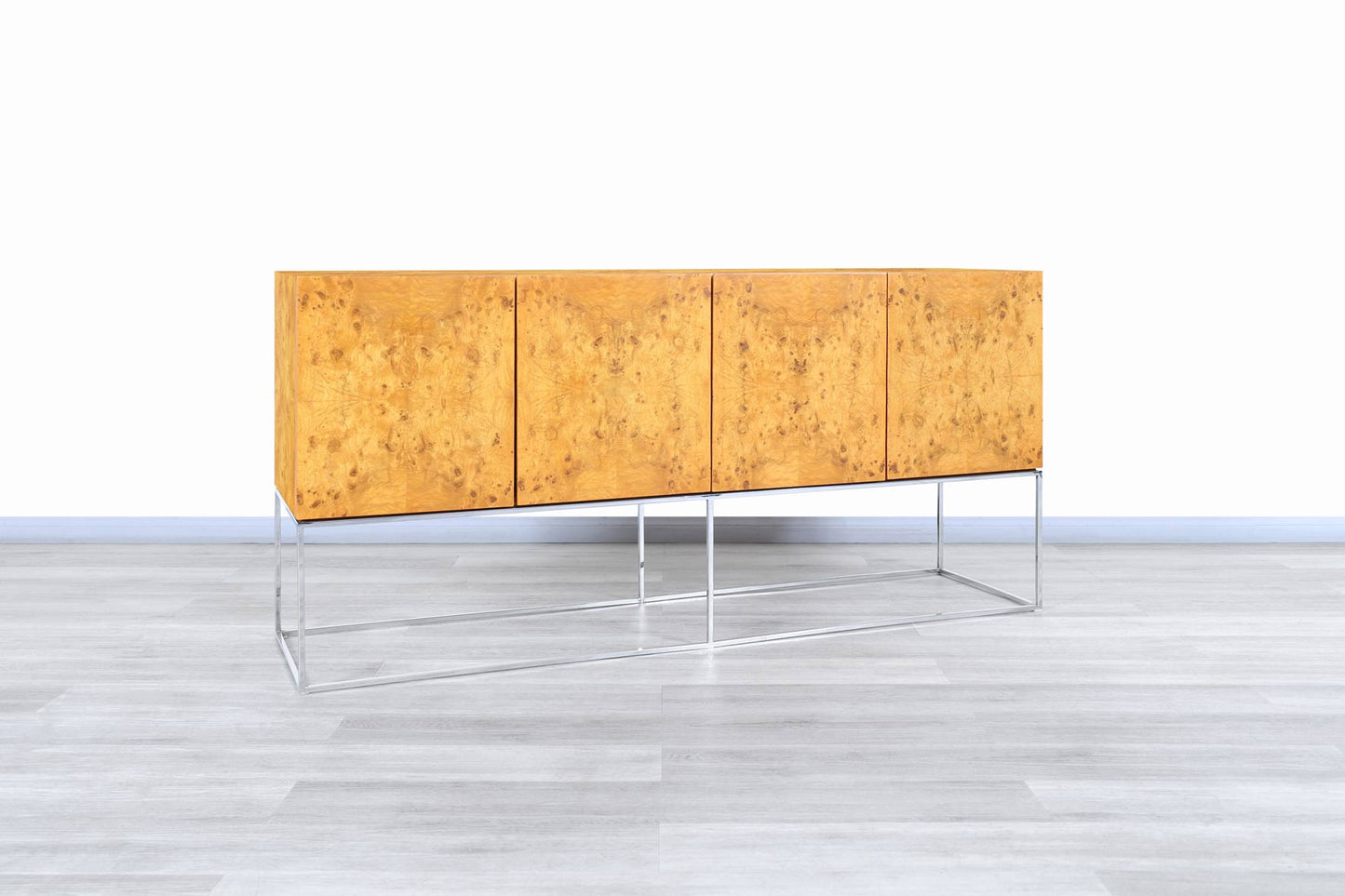 Vintage Burl Wood and Chrome Credenza by Milo Baughman for Thayer Coggin