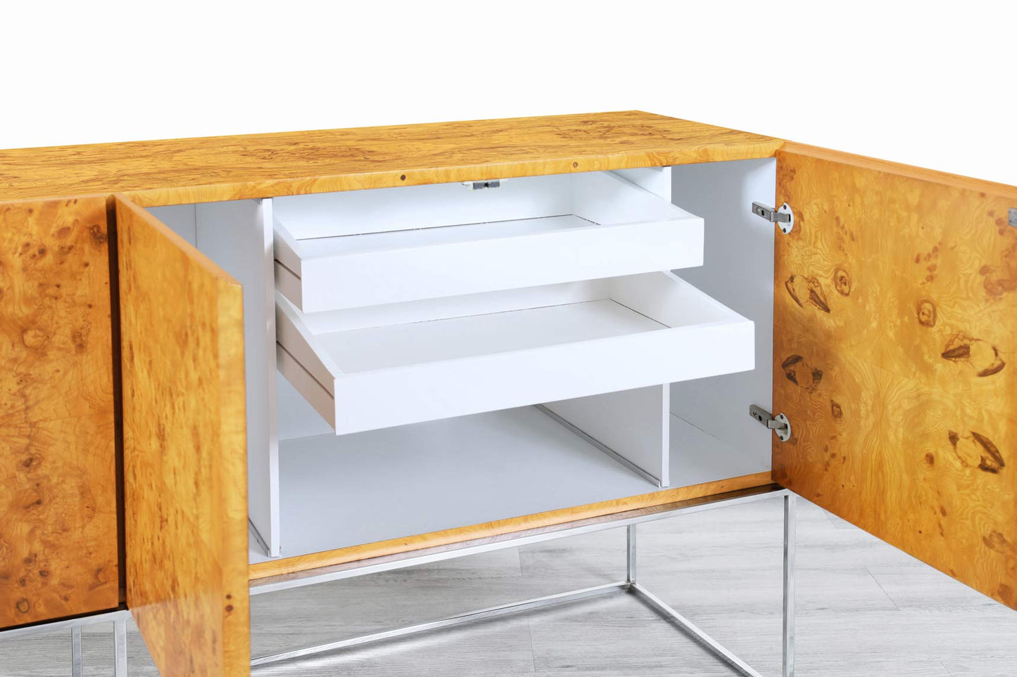Vintage Burl Wood and Chrome Credenza by Milo Baughman for Thayer Coggin