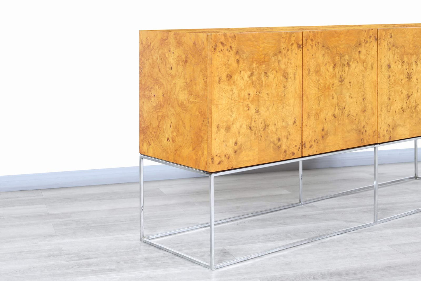 Vintage Burl Wood and Chrome Credenza by Milo Baughman for Thayer Coggin