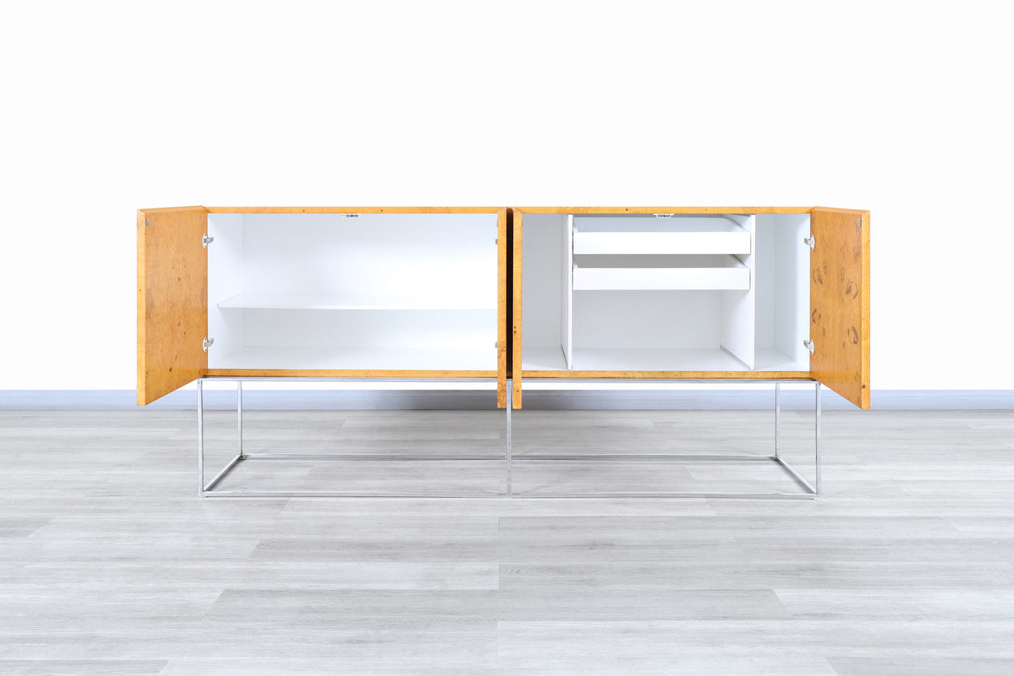 Vintage Burl Wood and Chrome Credenza by Milo Baughman for Thayer Coggin