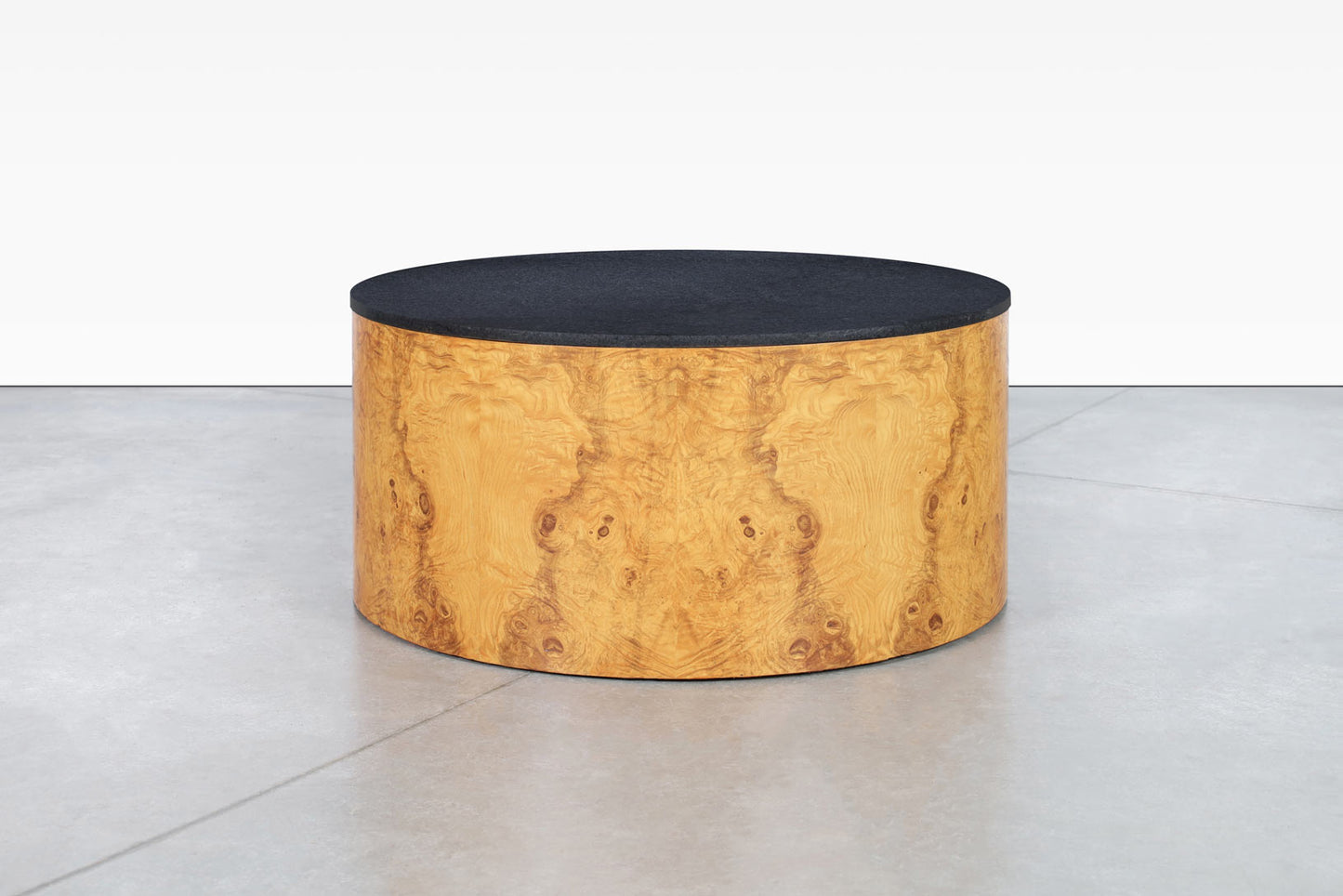 Vintage Burl Wood and Granite "Drum" Coffee Table by Paul Mayen