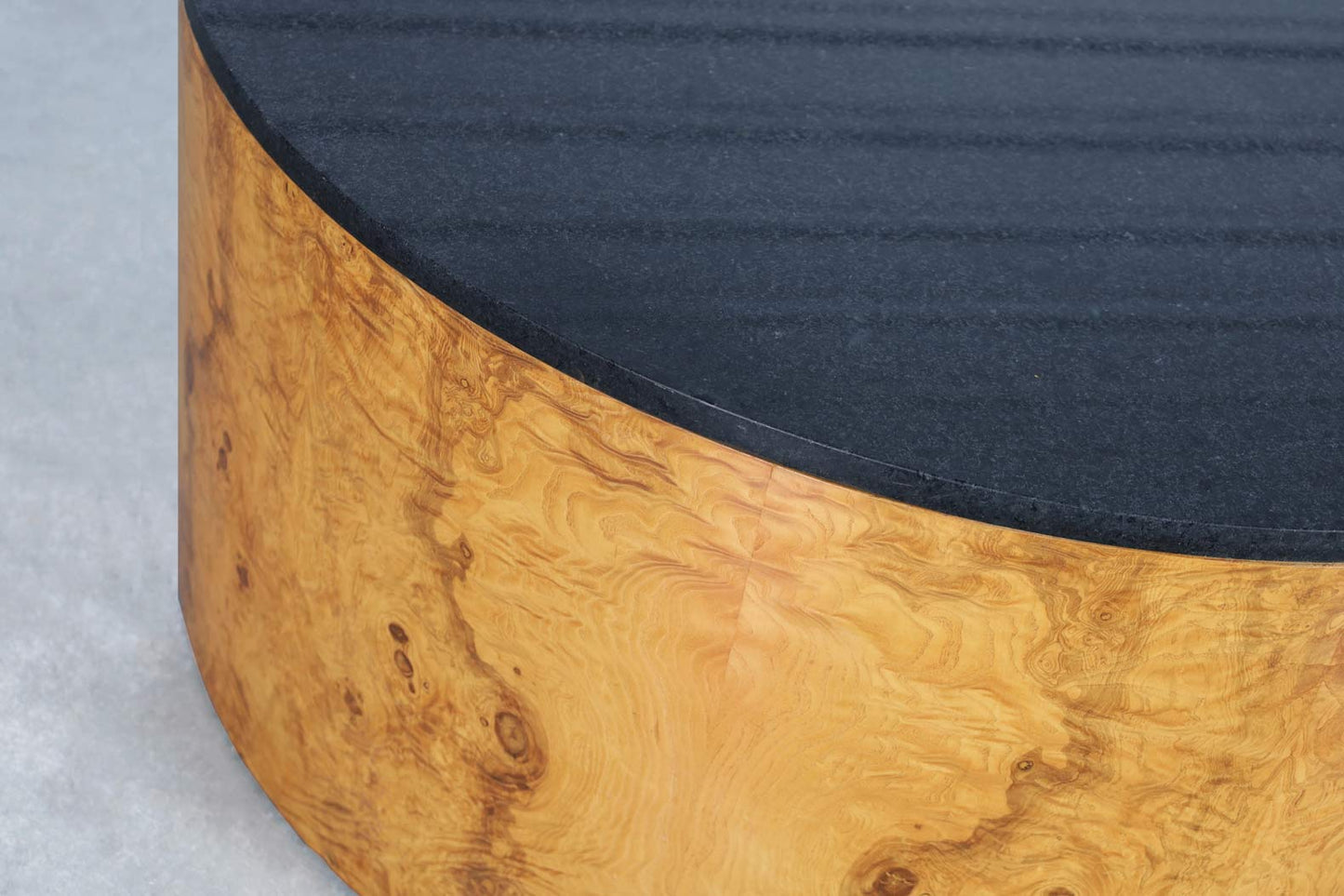Vintage Burl Wood and Granite "Drum" Coffee Table by Paul Mayen