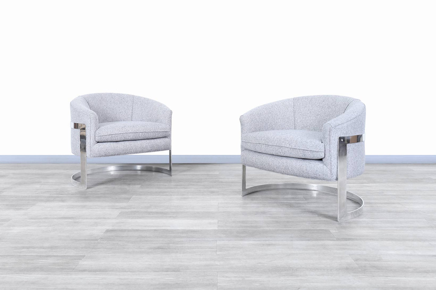 Vintage Chrome "Barrel" Lounge Chairs Attributed to Milo Baughman