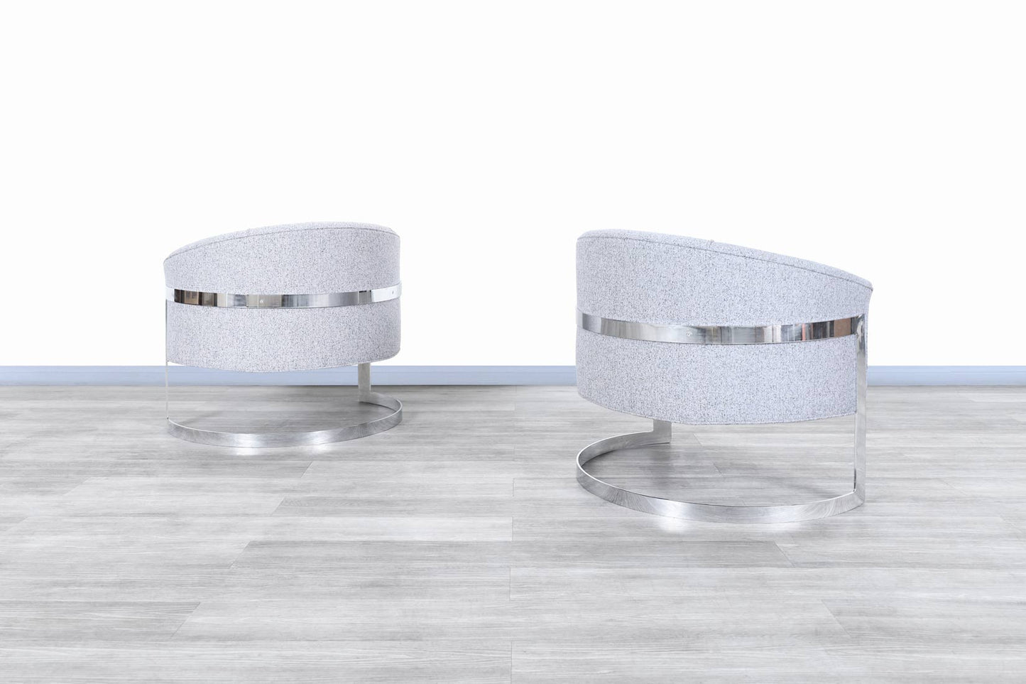 Vintage Chrome "Barrel" Lounge Chairs Attributed to Milo Baughman