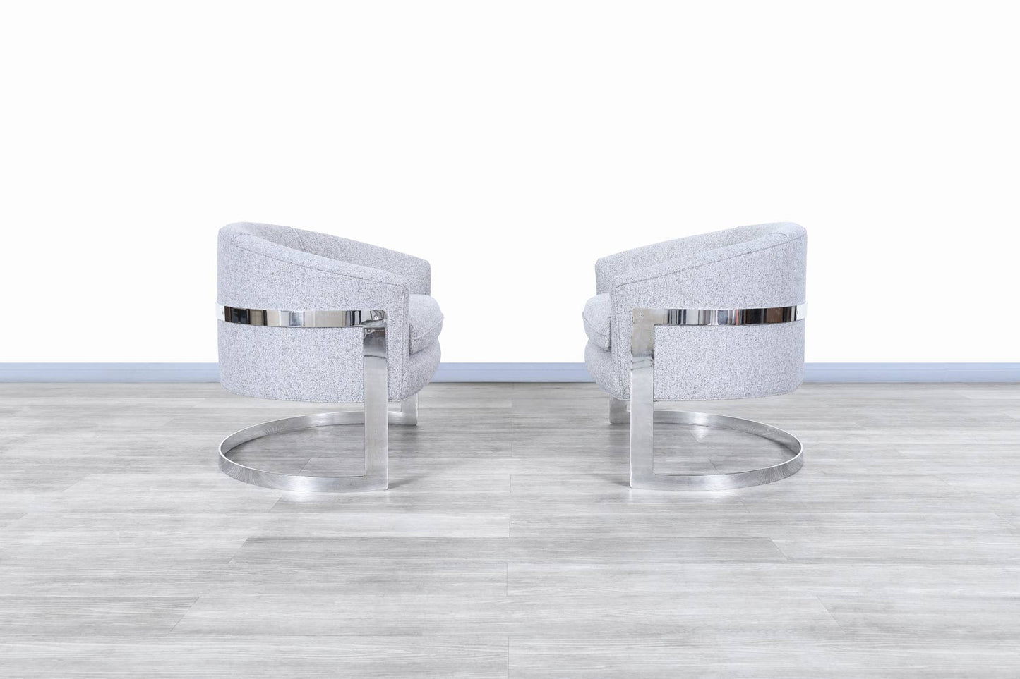 Vintage Chrome "Barrel" Lounge Chairs Attributed to Milo Baughman