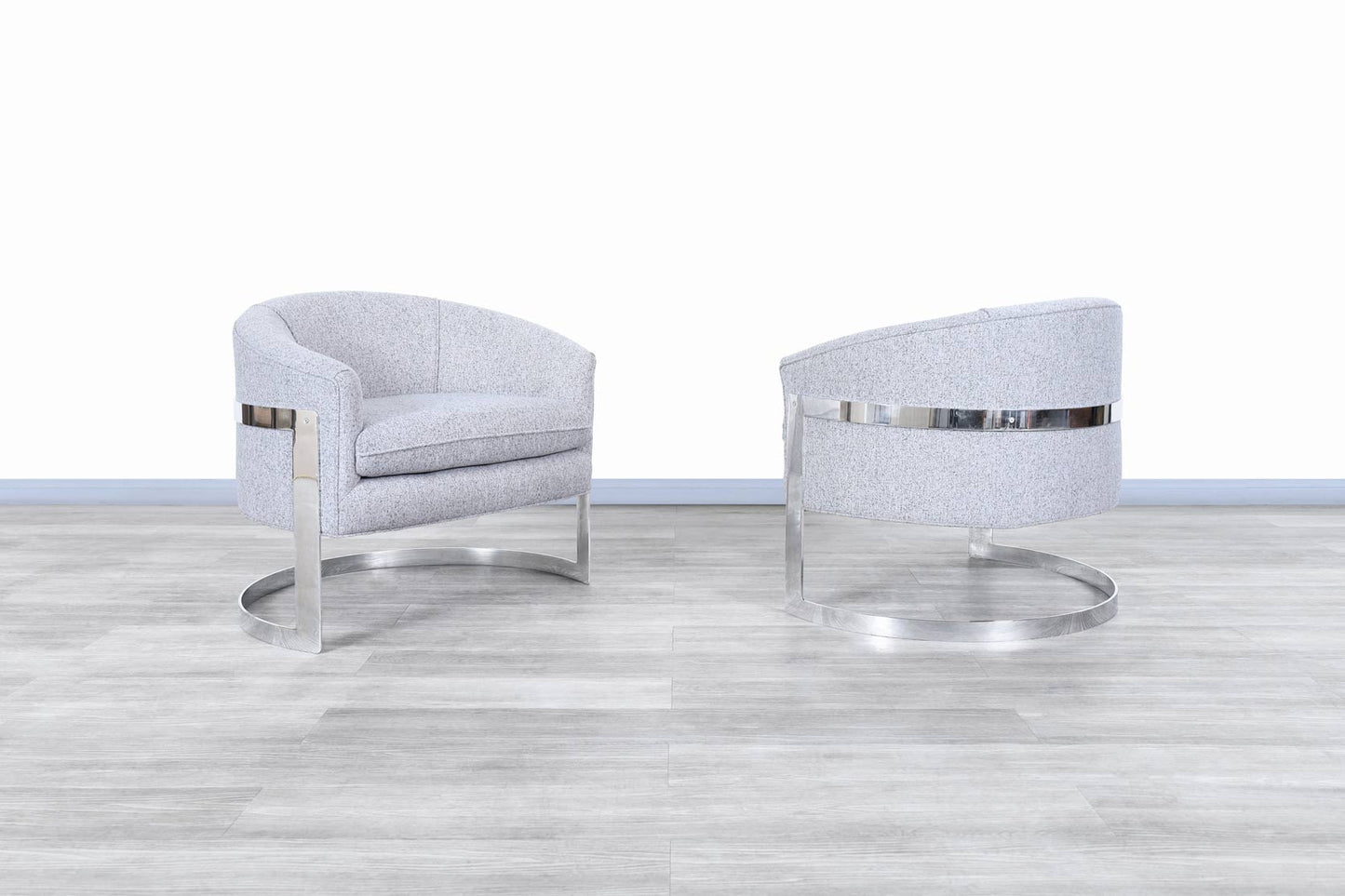 Vintage Chrome "Barrel" Lounge Chairs Attributed to Milo Baughman