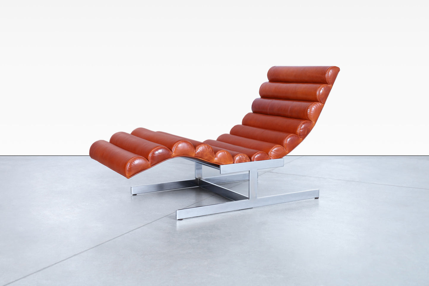 Vintage Chrome and Leather "Wave" Chaise Lounge Attributed to Milo Baughman