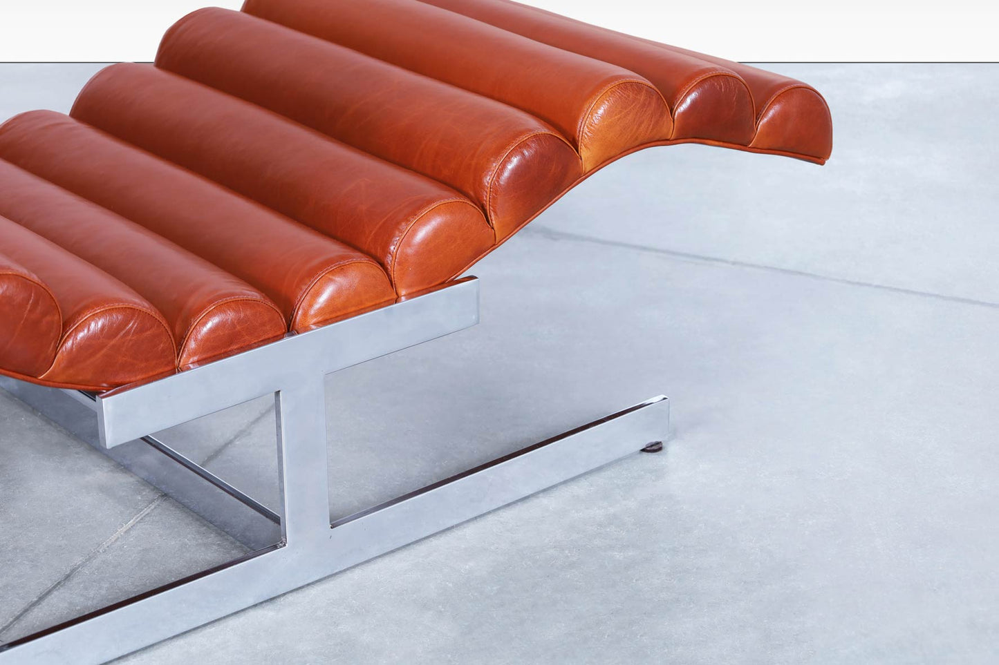 Vintage Chrome and Leather "Wave" Chaise Lounge Attributed to Milo Baughman