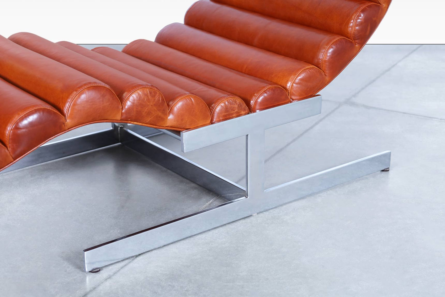 Vintage Chrome and Leather "Wave" Chaise Lounge Attributed to Milo Baughman