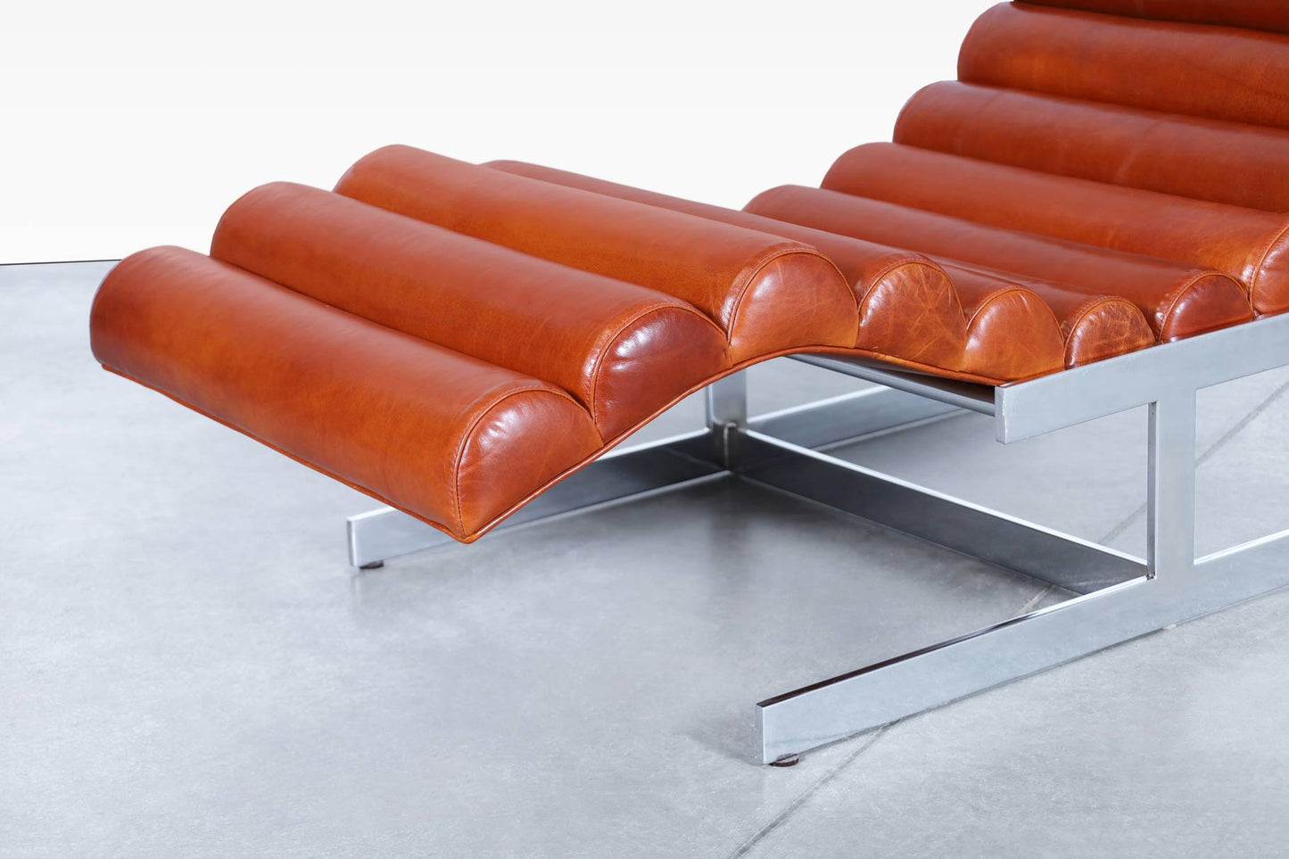 Vintage Chrome and Leather "Wave" Chaise Lounge Attributed to Milo Baughman