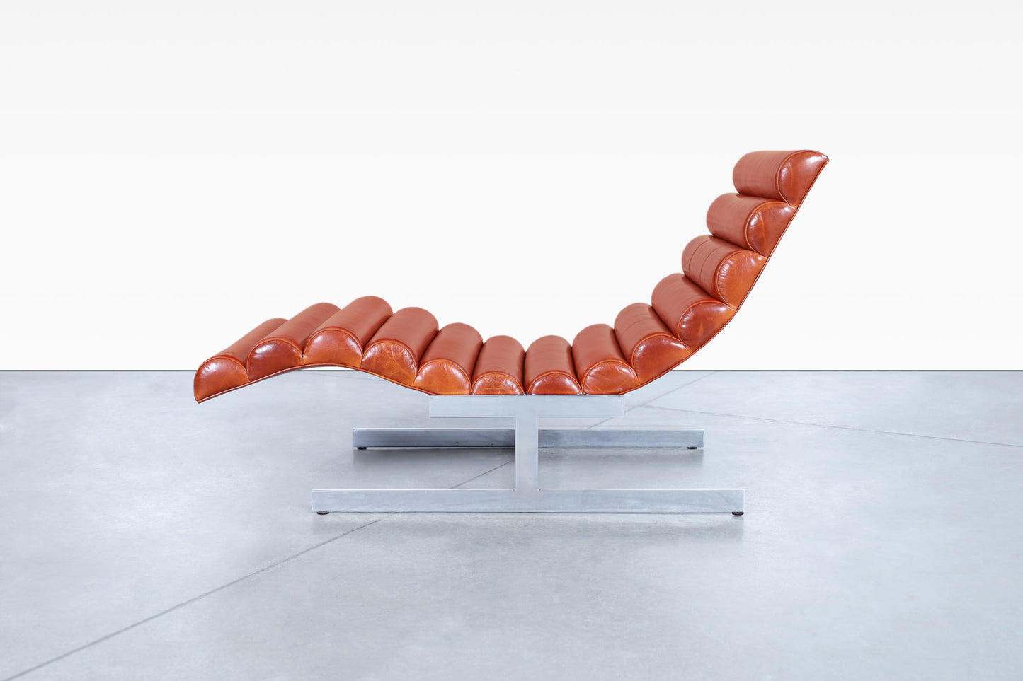 Vintage Chrome and Leather "Wave" Chaise Lounge Attributed to Milo Baughman