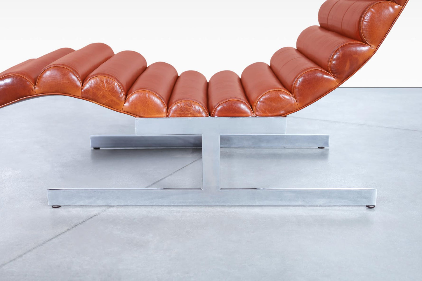 Vintage Chrome and Leather "Wave" Chaise Lounge Attributed to Milo Baughman