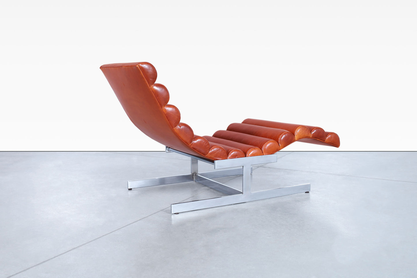 Vintage Chrome and Leather "Wave" Chaise Lounge Attributed to Milo Baughman