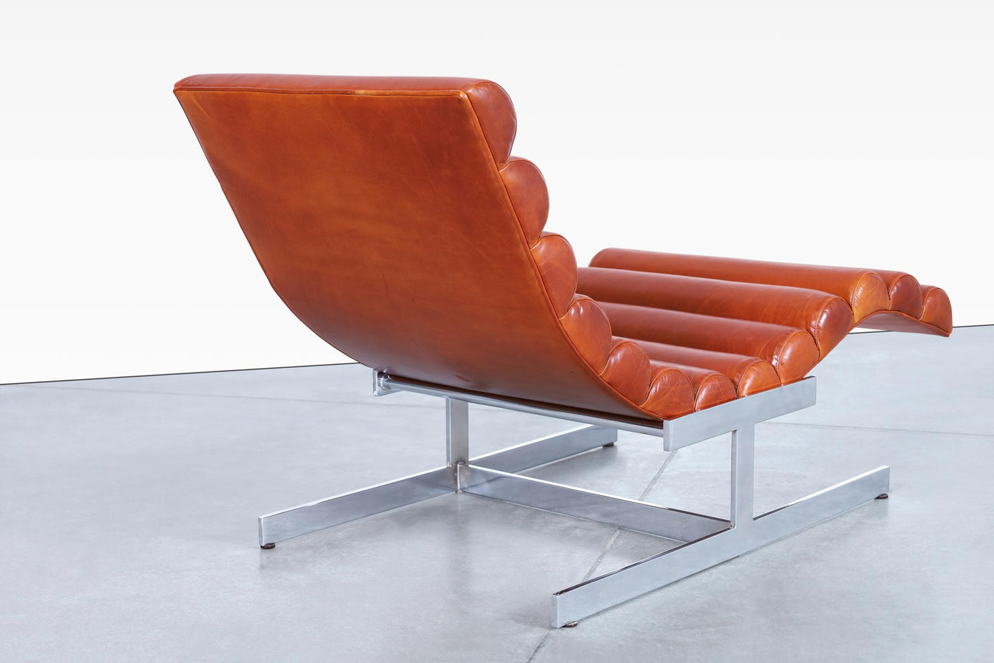 Vintage Chrome and Leather "Wave" Chaise Lounge Attributed to Milo Baughman