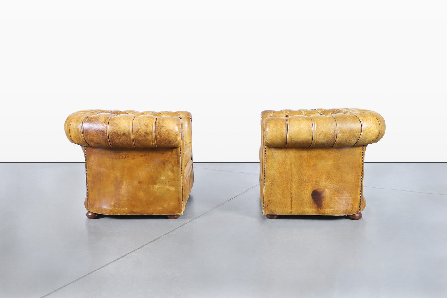 Vintage English Leather Chesterfield Club Chairs