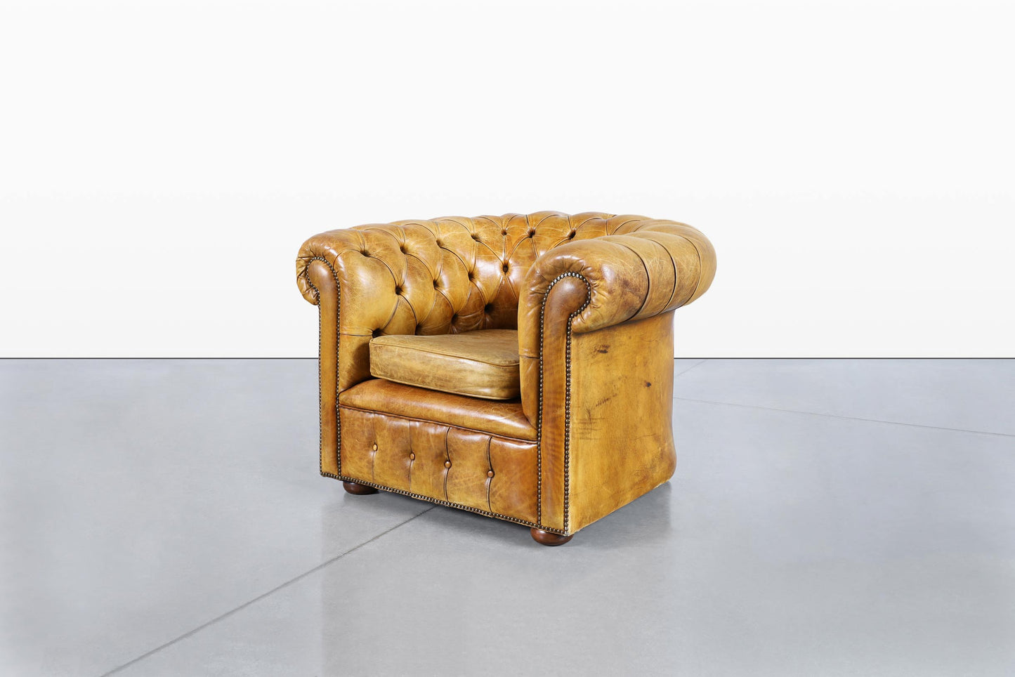 Vintage English Leather Chesterfield Club Chairs