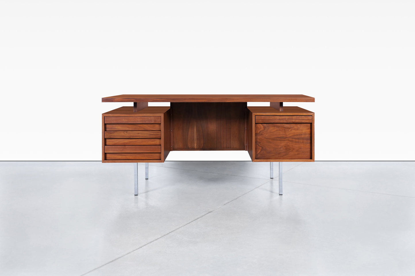 Vintage Walnut and Chrome Executive Desk by John Keal