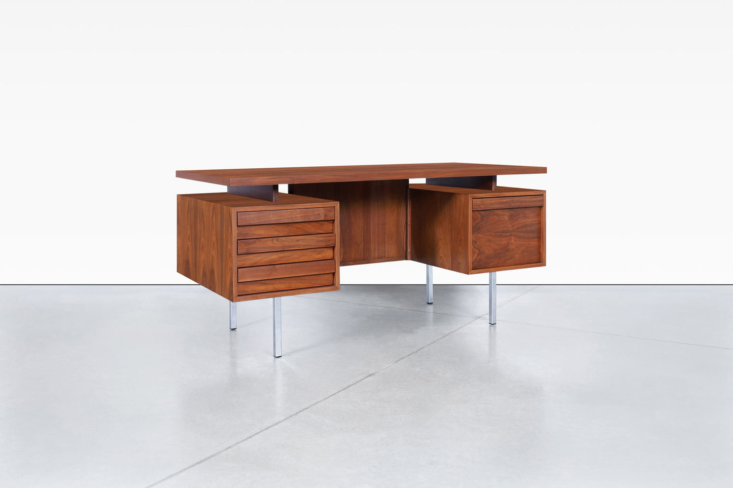 Vintage Walnut and Chrome Executive Desk by John Keal