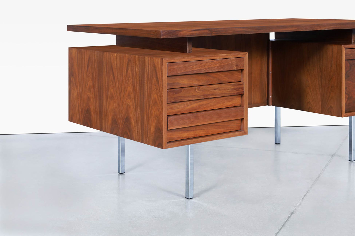 Vintage Walnut and Chrome Executive Desk by John Keal