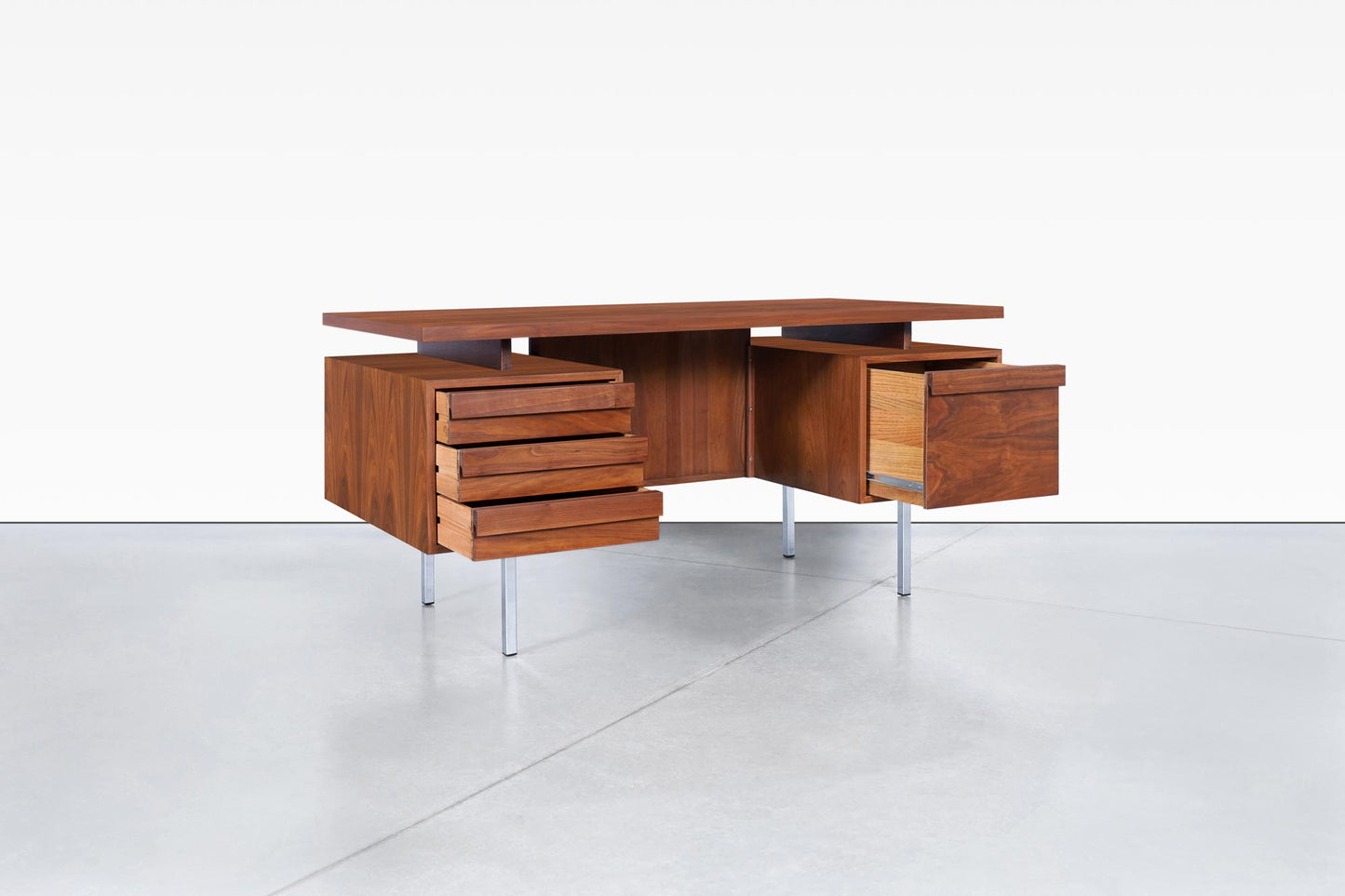 Vintage Walnut and Chrome Executive Desk by John Keal