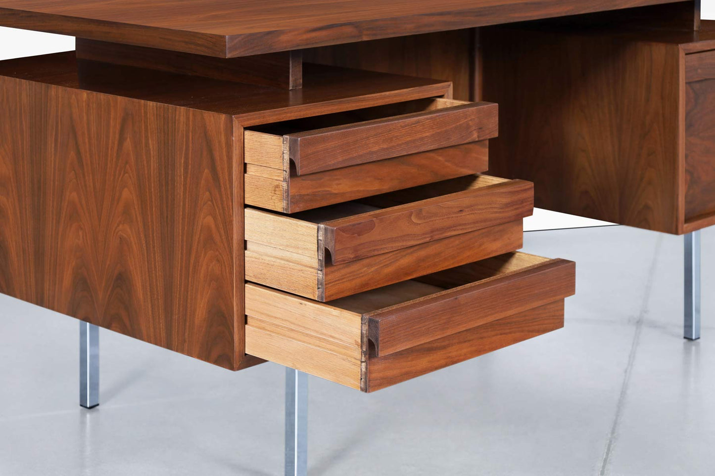 Vintage Walnut and Chrome Executive Desk by John Keal