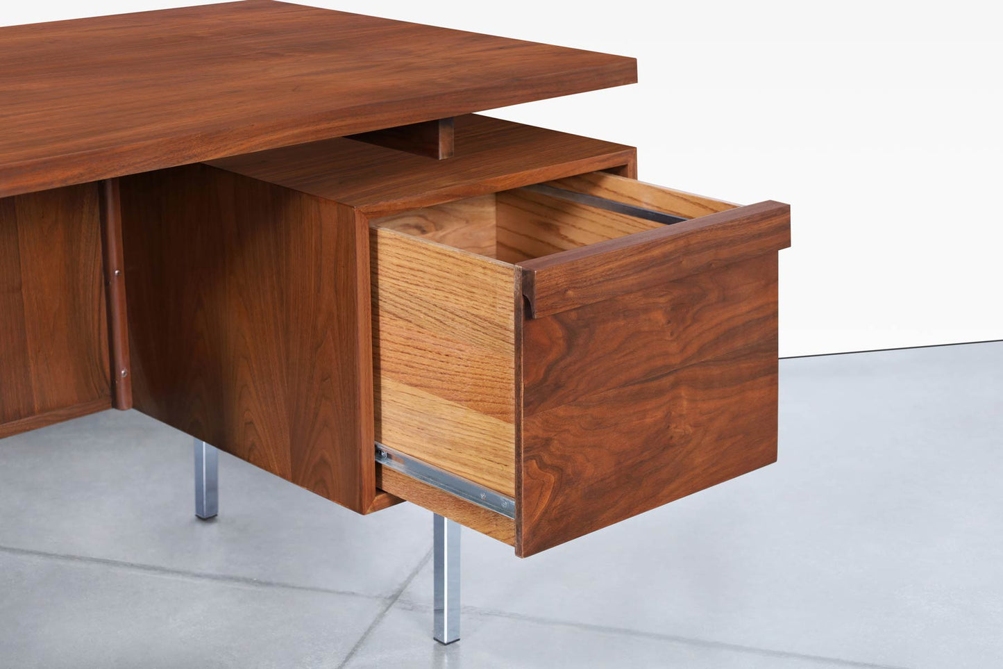 Vintage Walnut and Chrome Executive Desk by John Keal