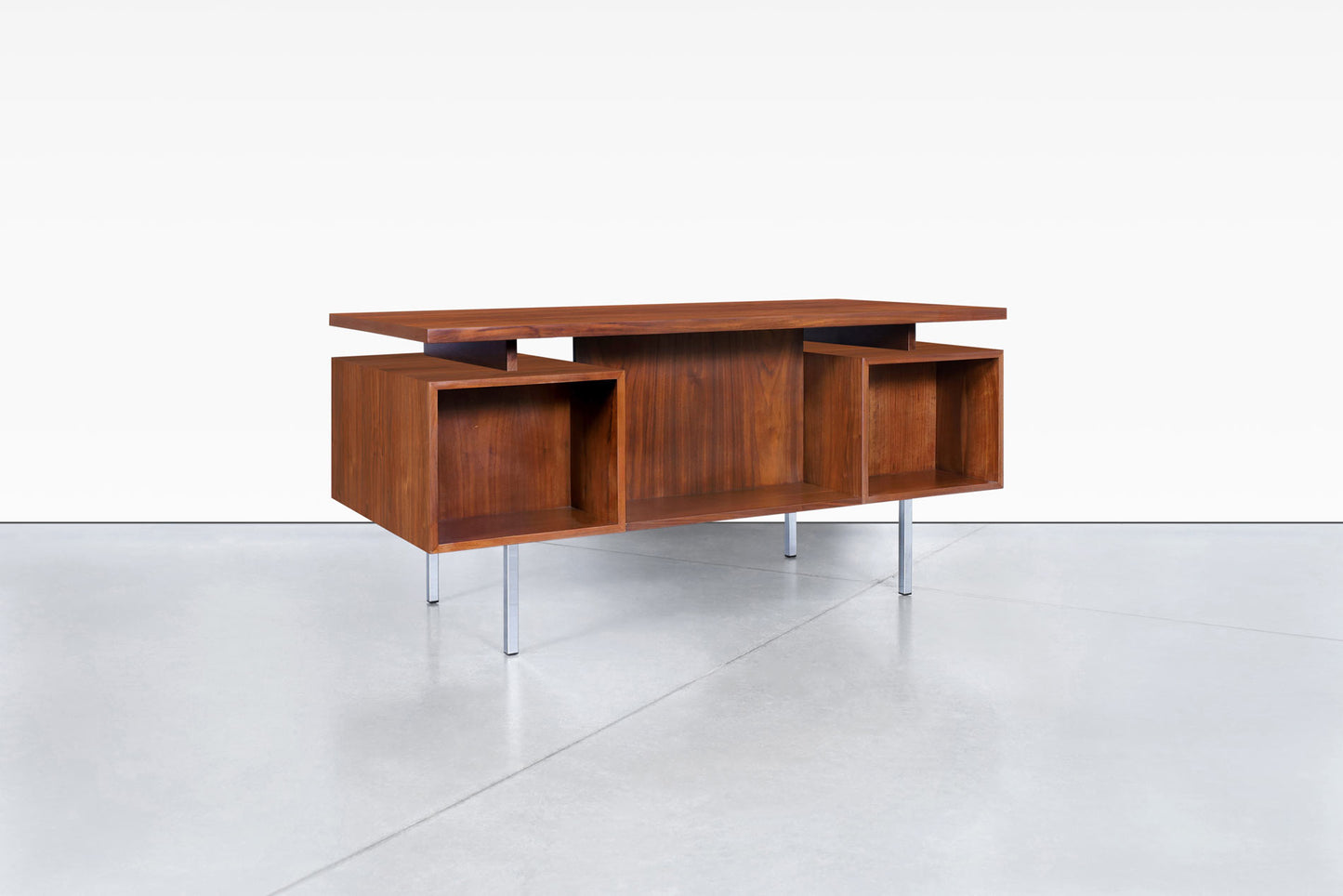 Vintage Walnut and Chrome Executive Desk by John Keal