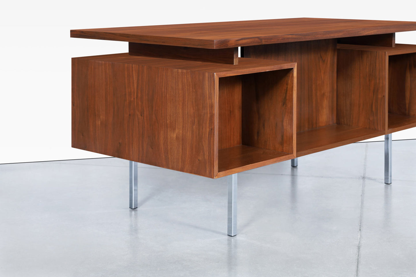 Vintage Walnut and Chrome Executive Desk by John Keal