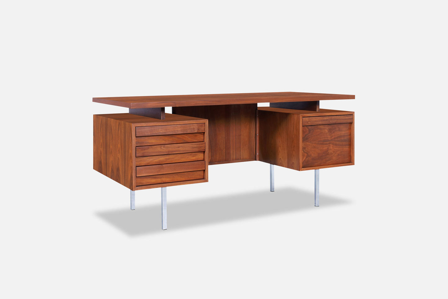Vintage Walnut and Chrome Executive Desk by John Keal