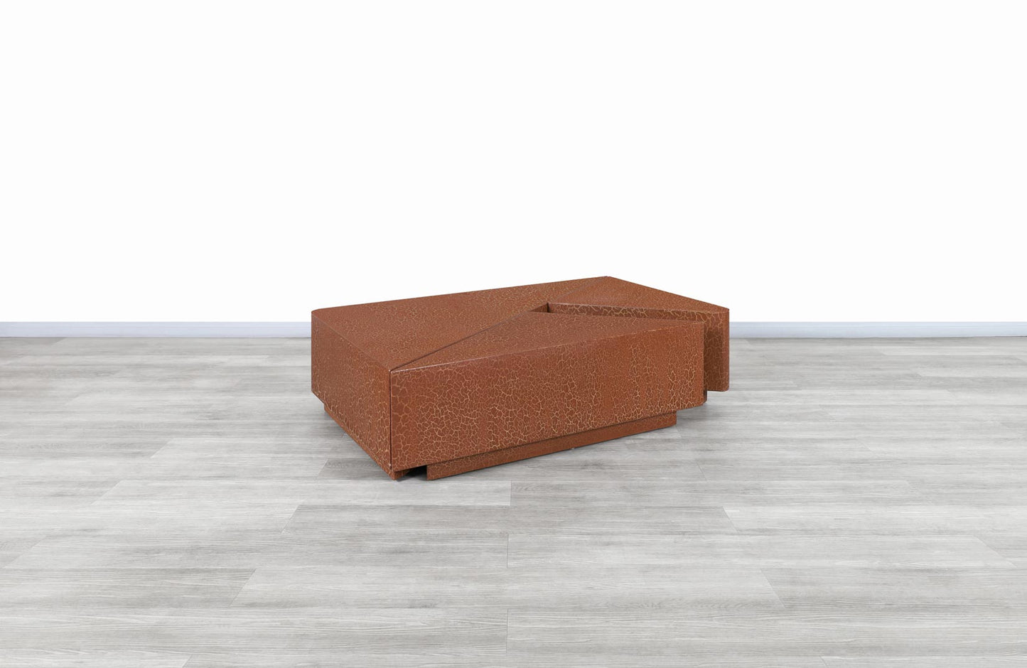 Vintage Hand-Painted Craquelure Geometric Coffee Table, 1970s