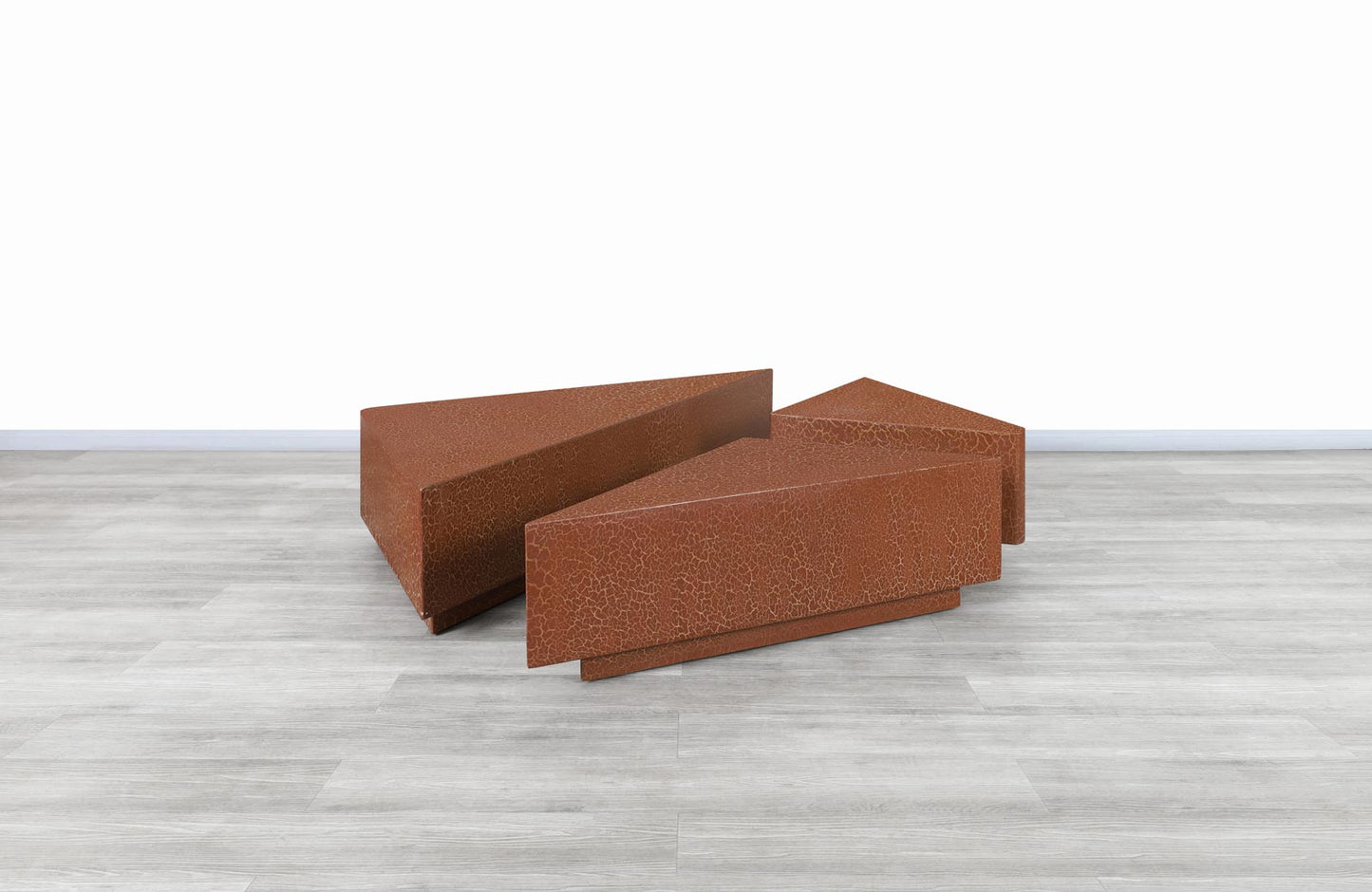 Vintage Hand-Painted Craquelure Geometric Coffee Table, 1970s