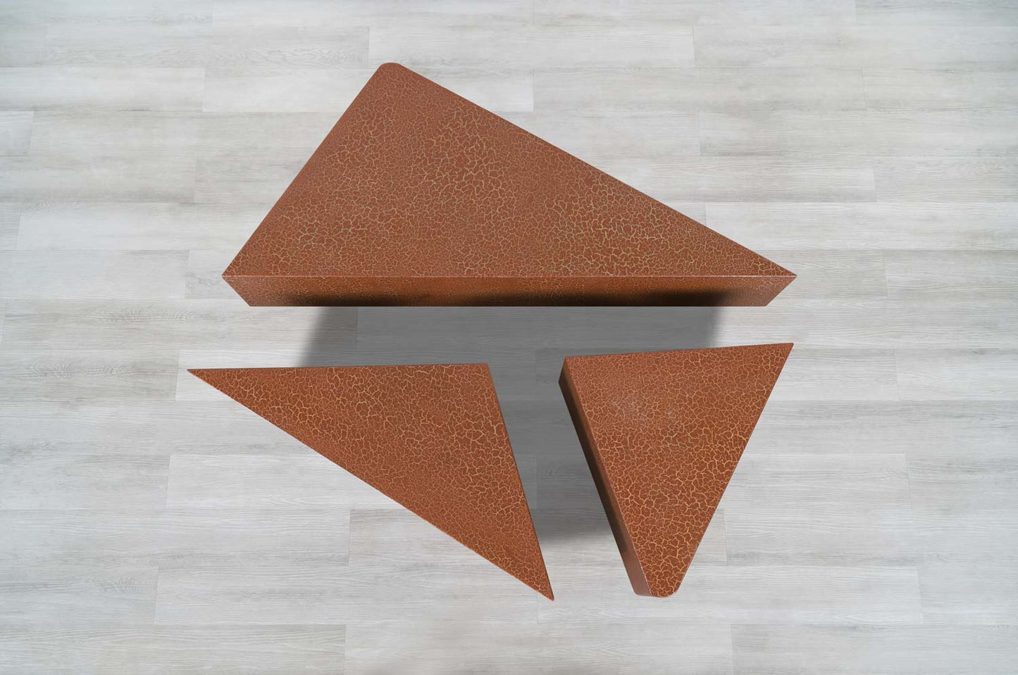 Vintage Hand-Painted Craquelure Geometric Coffee Table, 1970s