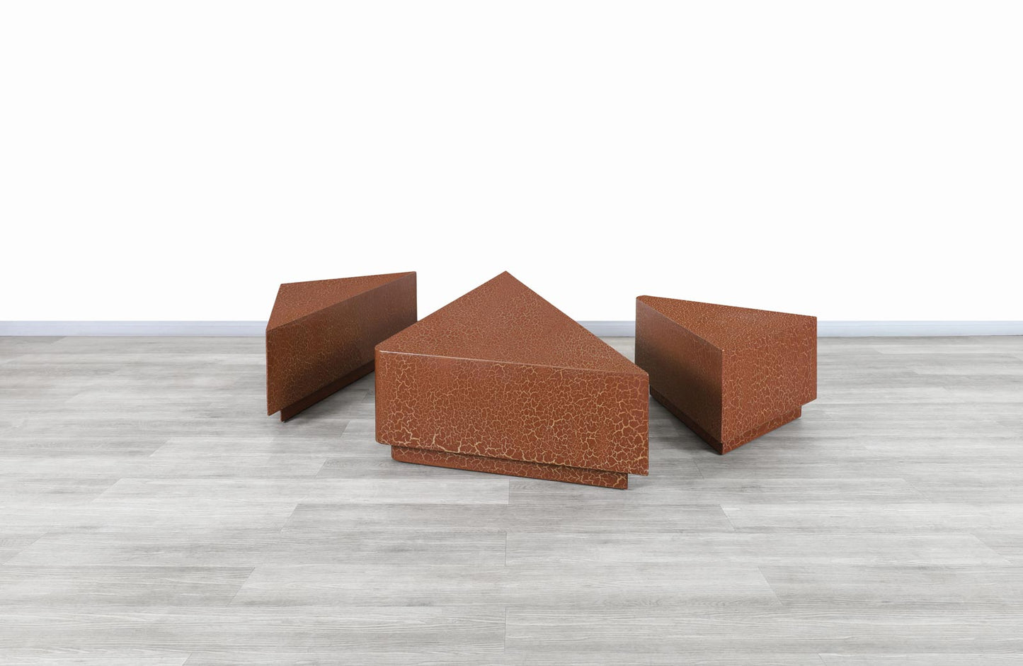 Vintage Hand-Painted Craquelure Geometric Coffee Table, 1970s