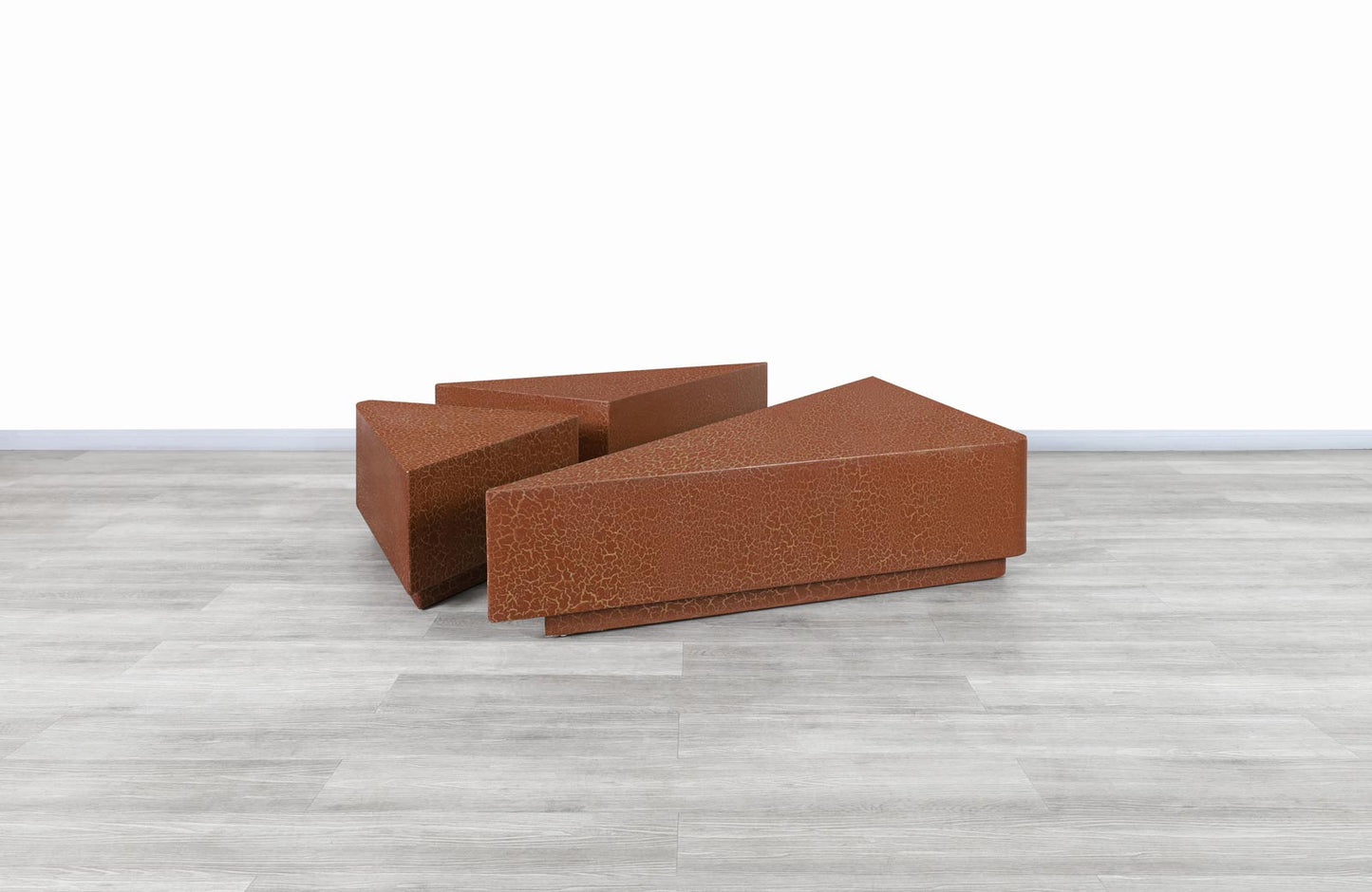 Vintage Hand-Painted Craquelure Geometric Coffee Table, 1970s