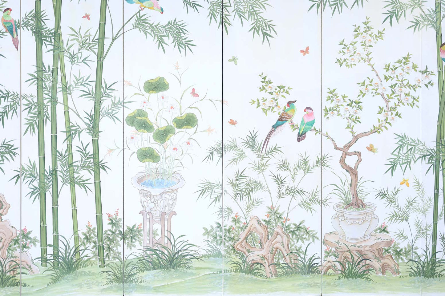 Vintage Hand-Painted Japanese Garden Folding Screen Panels by Robert Crowder