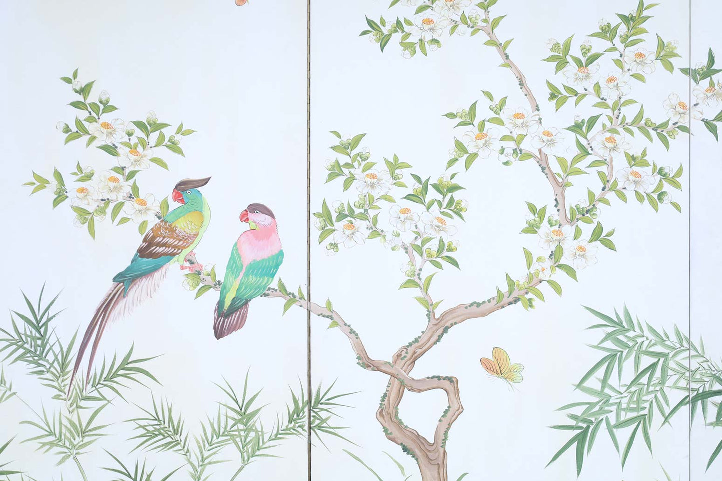 Vintage Hand-Painted Japanese Garden Folding Screen Panels by Robert Crowder