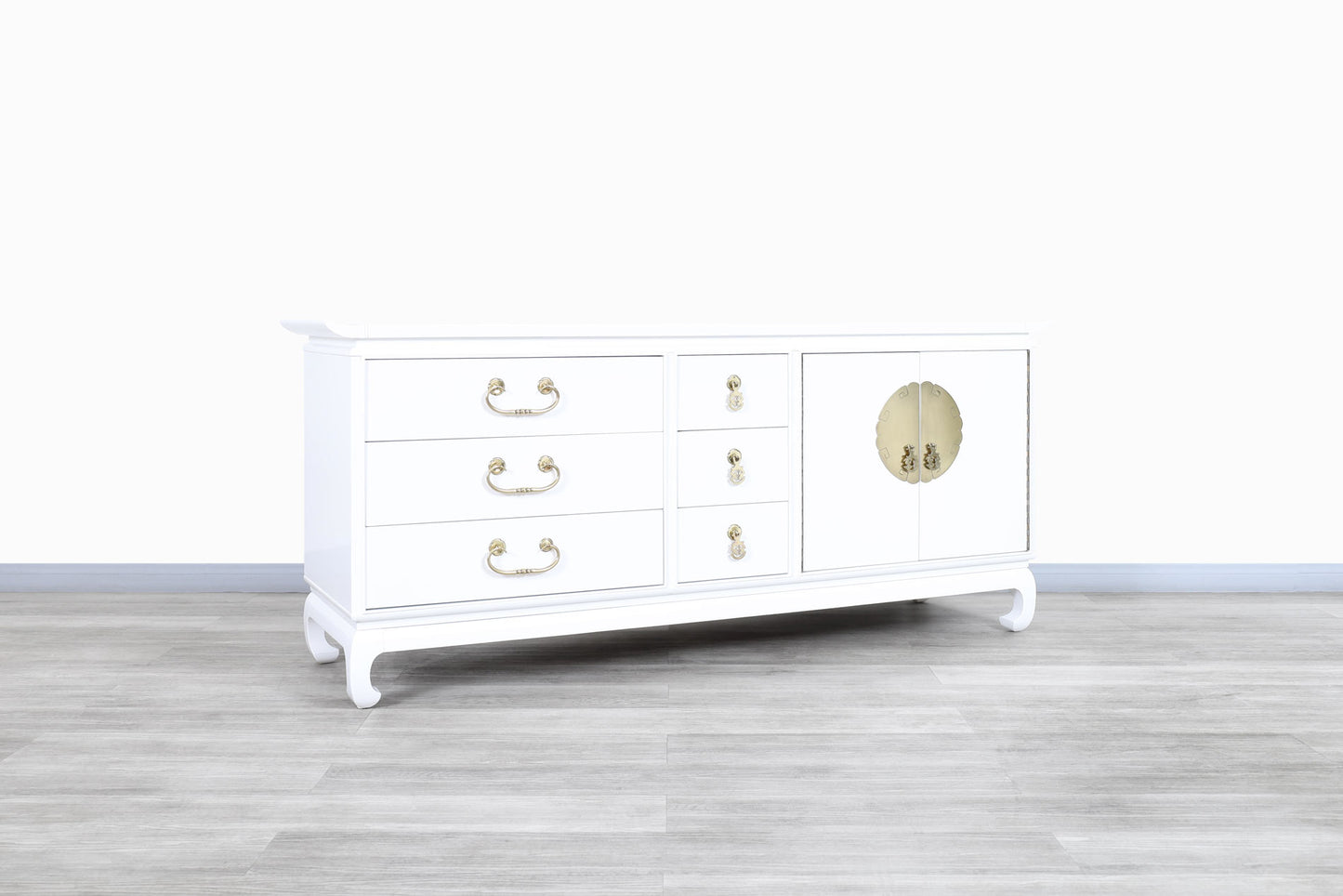 Vintage Hollywood Regency Lacquered and Brass Credenza