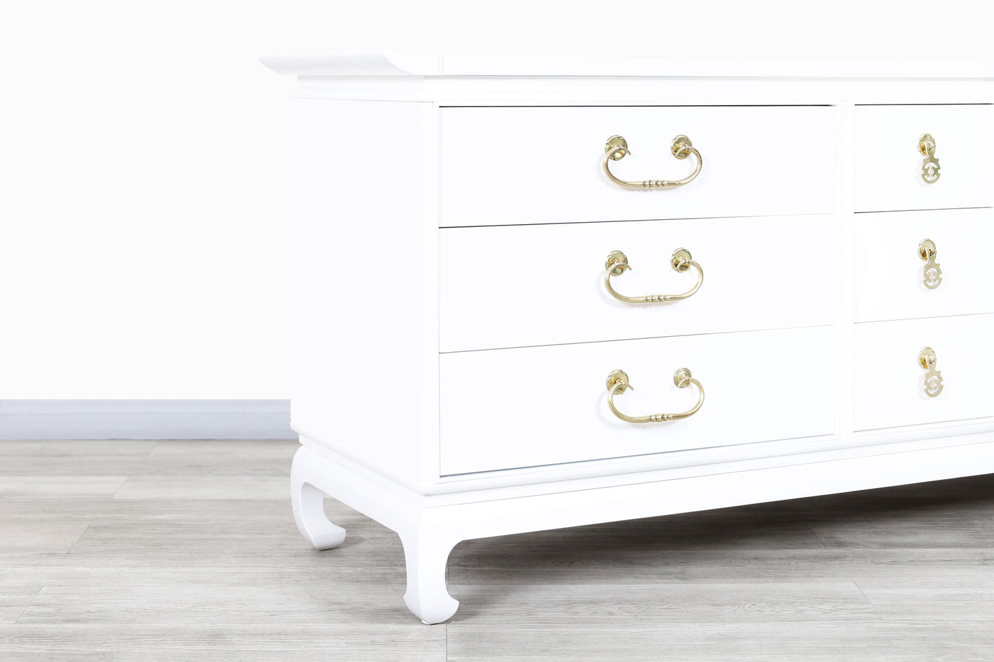 Vintage Hollywood Regency Lacquered and Brass Credenza