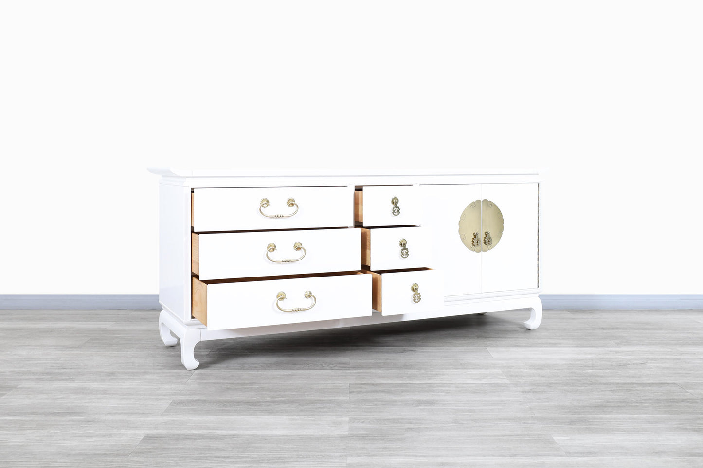 Vintage Hollywood Regency Lacquered and Brass Credenza