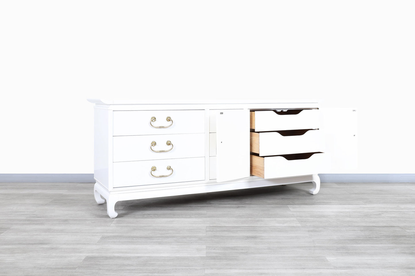 Vintage Hollywood Regency Lacquered and Brass Credenza