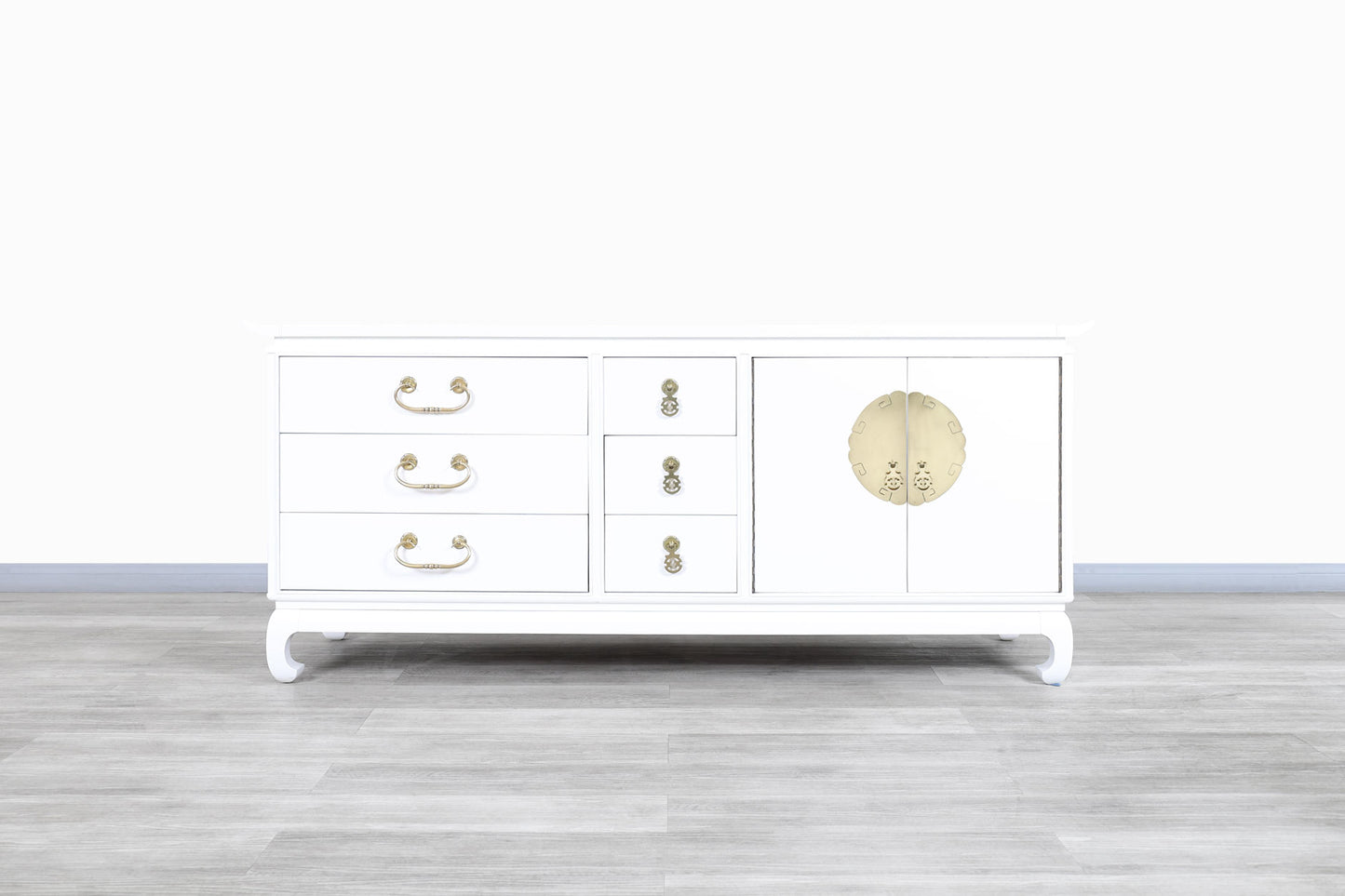 Vintage Hollywood Regency Lacquered and Brass Credenza